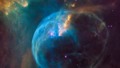 Vista cósmica que representa los Registros Akáshicos, la memoria universal del universo